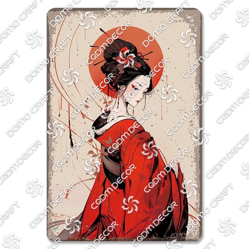 Retro Japanischer Stil Poster Metall Blechschilder Kimono Schönheiten Japanischer Samurai Vintage Metallplatte Wanddeko Club Bar Man Cave