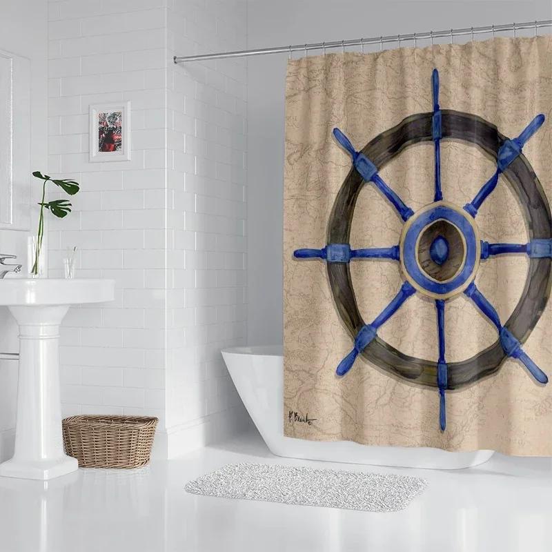 House Hold Waterproof Fabric Household Shower Curtain Accessories Shower Curtain 240 * 200 Home Marine Style Shower Curtain
