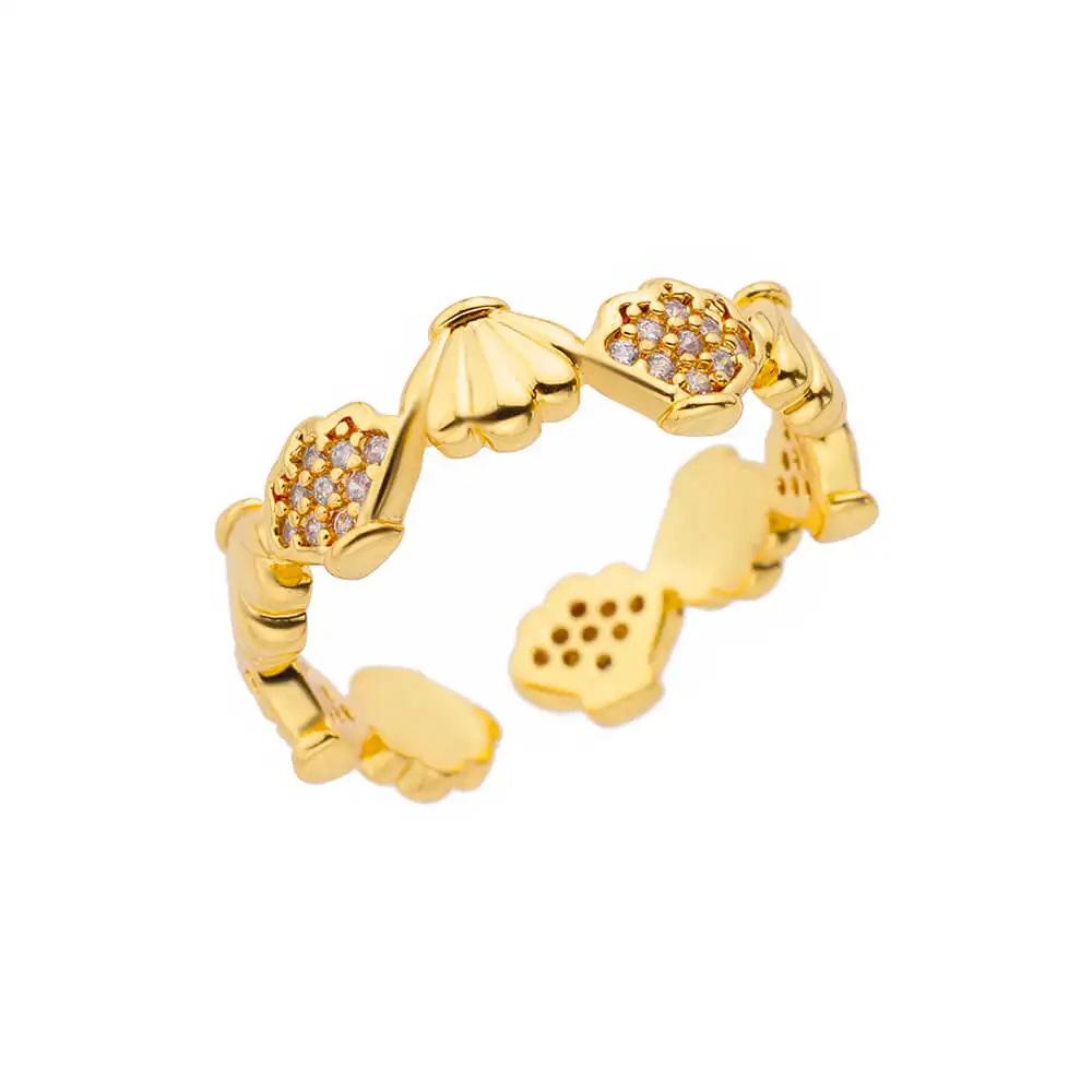 Hot-selling ocean wind starfish shell stainless steel open ring gold-plated women's vacation jewelry