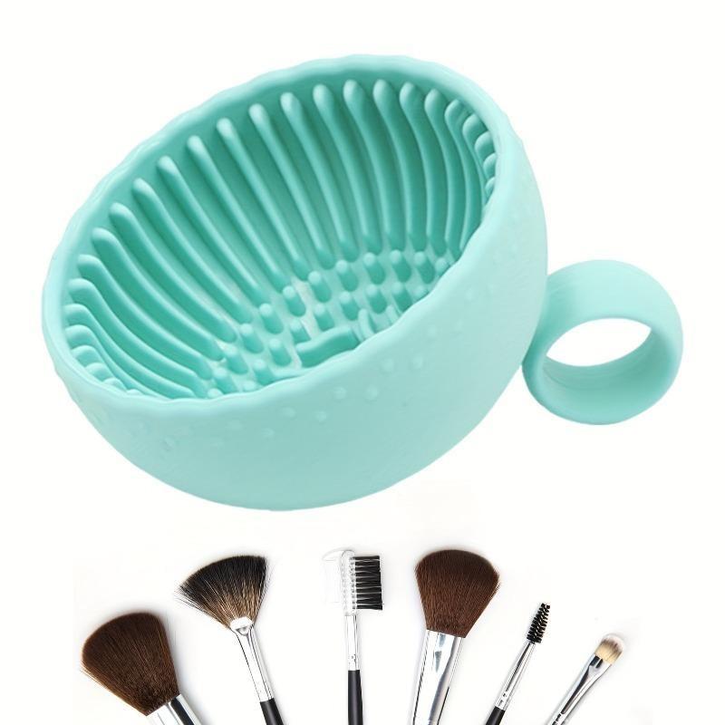 Silicone Makeup Brush Cleaner Bowl - 1pcs Unscented Brush Cleaning Mat with Scrubber Pad for Eyebrow, Blush, Facial & Eye Brushes