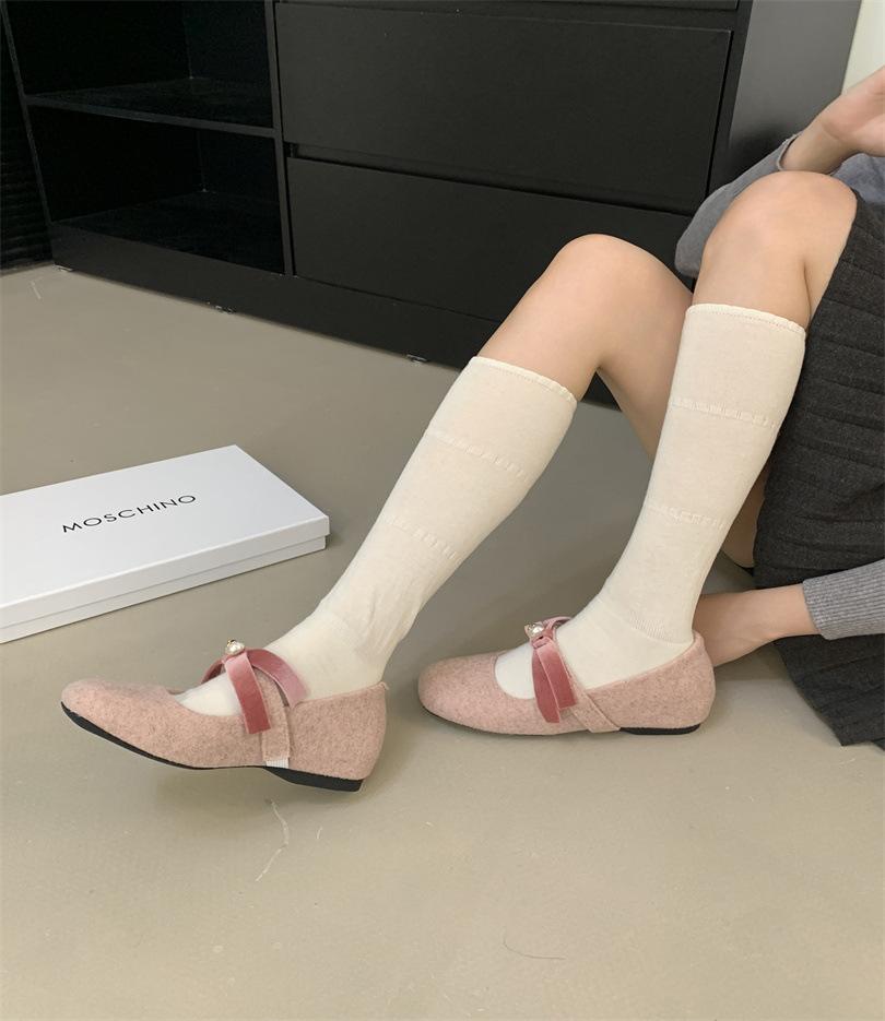 French Temperament Gentle Small Fragrance Mary Jane Spring and Autumn Retro Inner Height Increase 4CM Bow Pearl Single Shoes Women