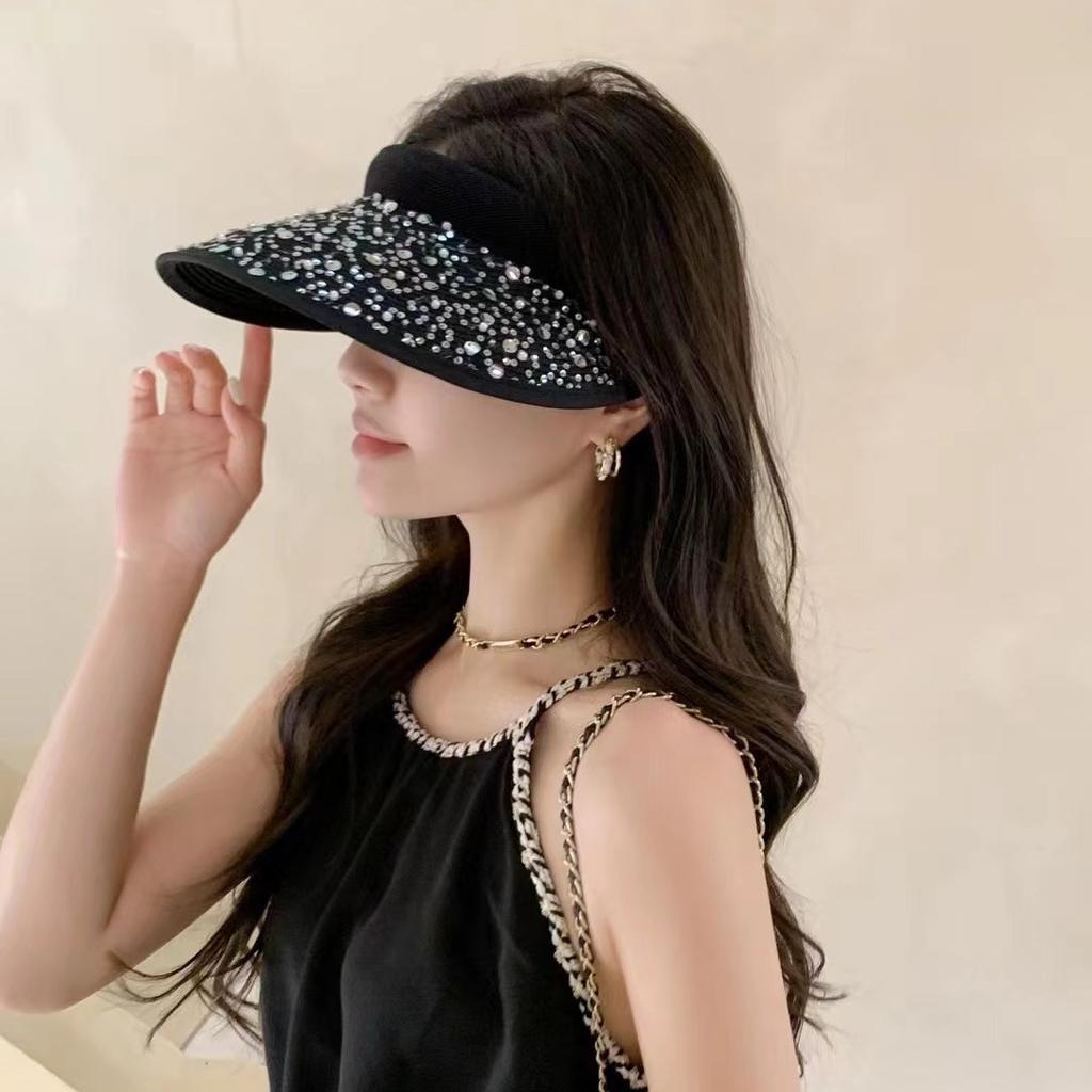 Diamond ins sun protection hat women's summer UV protection face shade sunshade big brim empty top straw hat sun hat
