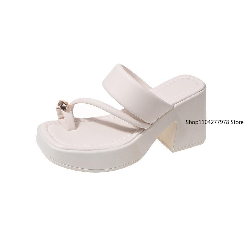 Mode Damen Sandalen mit hohen Absätzen 2025 Sommer Neue Mode Vielseitige Zehen Dicke Sohle Rutschfest Freizeit Hoher Absatz Tide Sandy Pantoletten