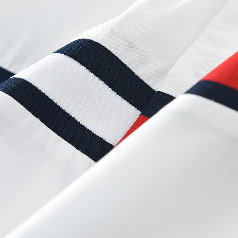 Jarní bílá patchworková košile pro muže bavlněná volná košile s dlouhým rukávem módní pánské oblečení