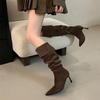 Big tube high heel frosted pointed pile boots women's thin heel long tube over knee fat mm thick legs high tube
