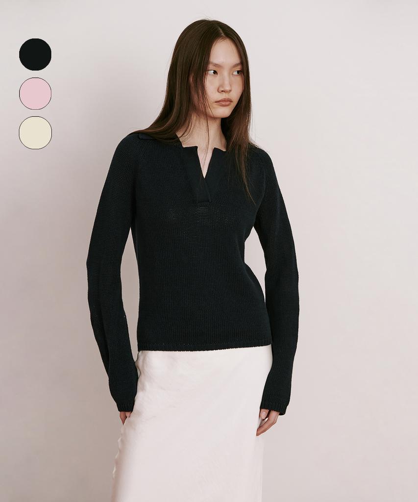 WNDERKAMMER Opened Collar Knit Top_3 Colors