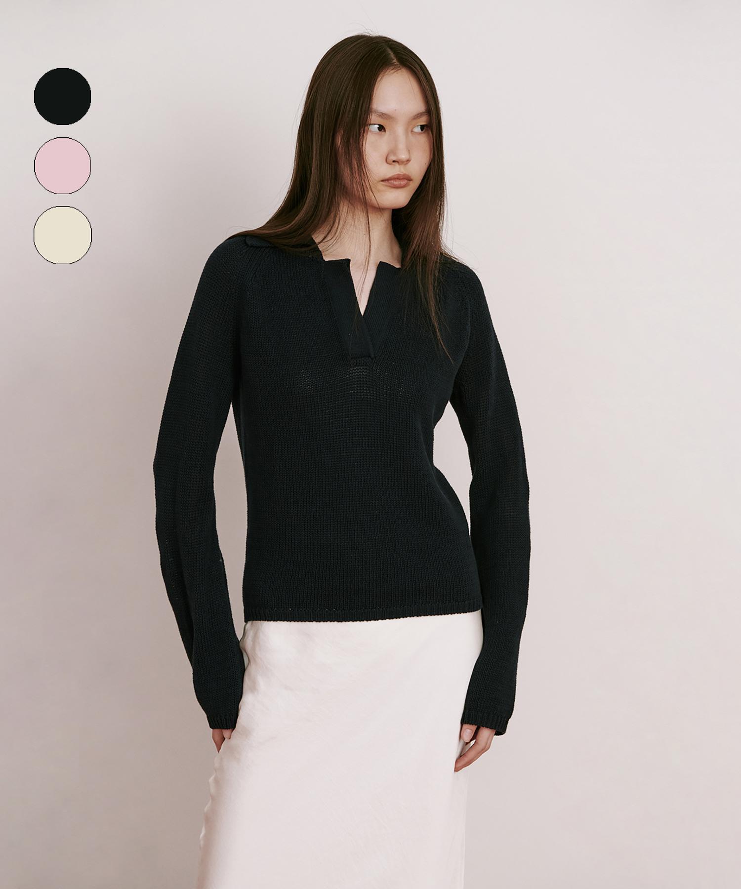 Bundercammer Opened Collar Knit Top_3 Colors Light Pink/S