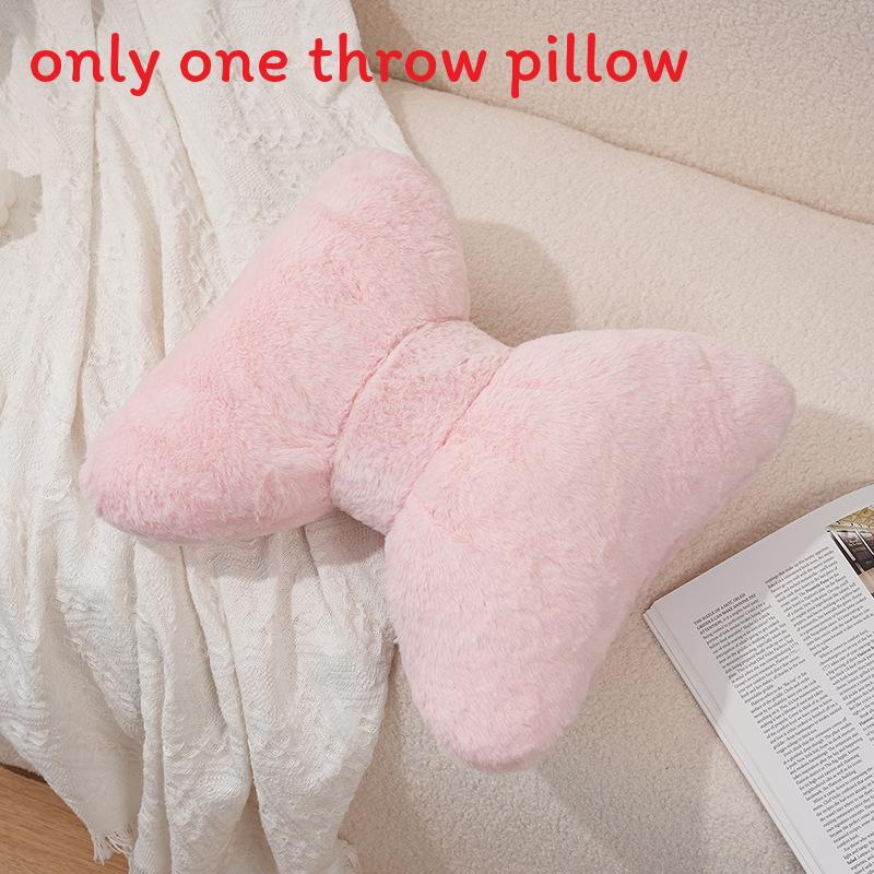 Modern Minimalist Bow Plush Throw Pillow With Embroidered Bunny Bow For Living Room Decor