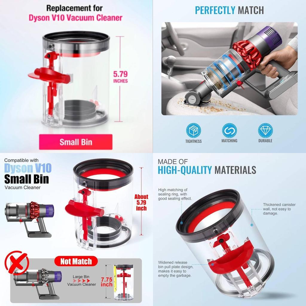 For Dyson V10 Sv12 Vacuum Dustbin Container With Abs Material And Manual Control For Home Cleaning