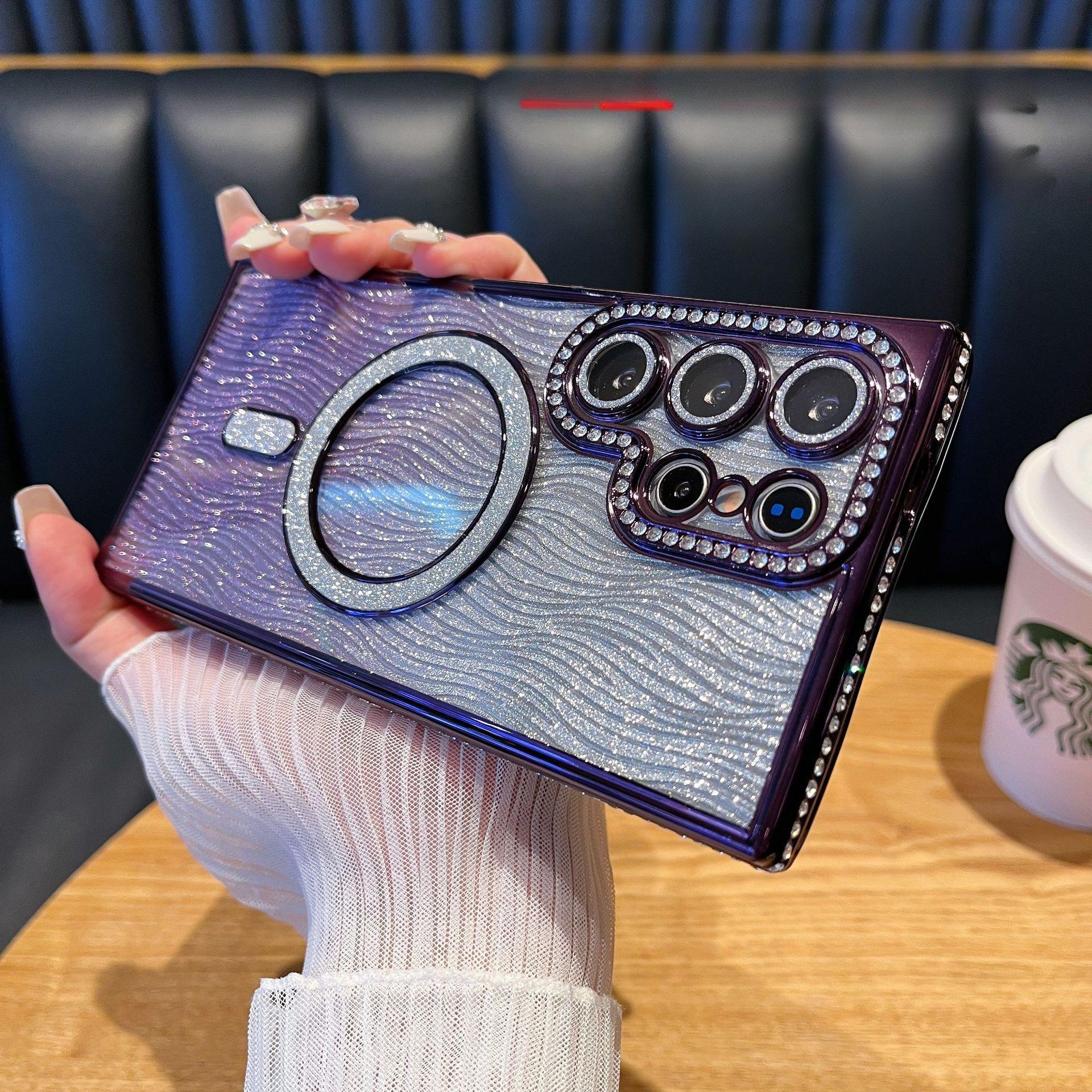 

Suitable for Samsung S25 Flash Powder Magnetic Rhinestone Frame Mobile Phone Case Water Corrugated Flash Powder Lens Film A35 Anti Fall Full Package Samsung S25ULTRA