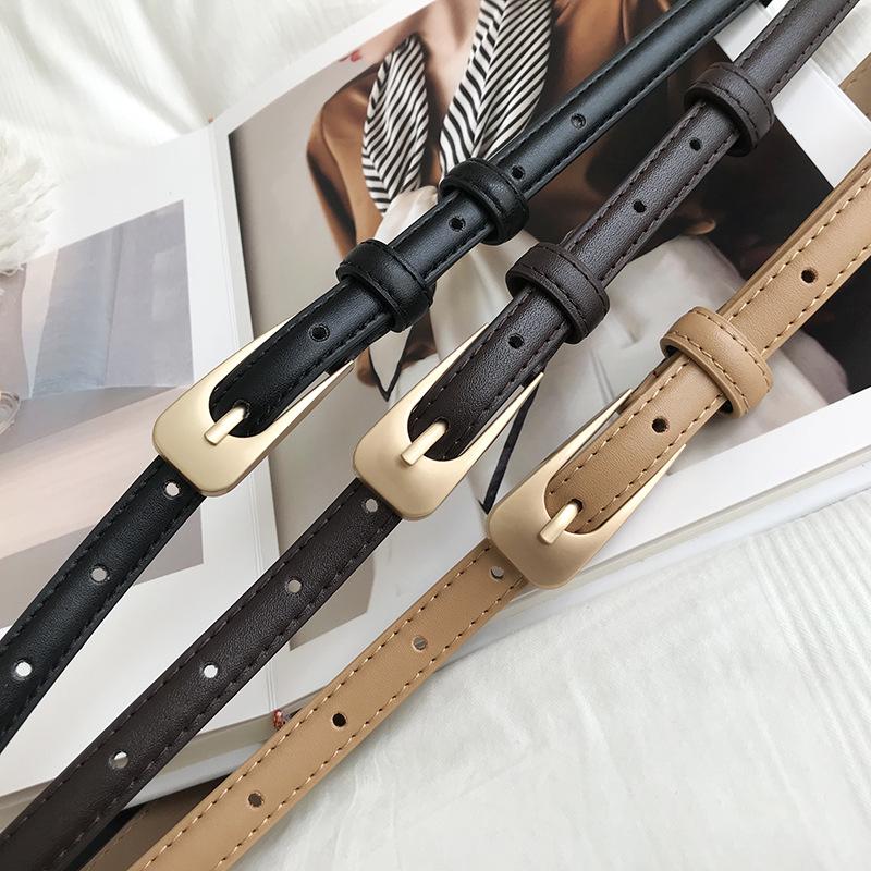 Retro Enkel Vill Tynt PU-skinnbelte Kvinne Jente Ensfarget Gull Metallspenne Elegante midjebelter Jeans Bukser Dekor Midjebånd