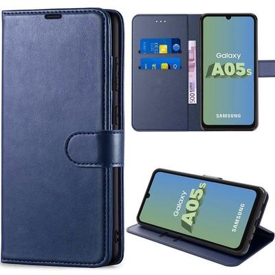 Hülle für Samsung Galaxy A05s, Dunkelblau, Stoßfeste Schutzhülle aus PU-Leder mit TPU-Innenfutter und Kartenfächern (nicht für A05)
