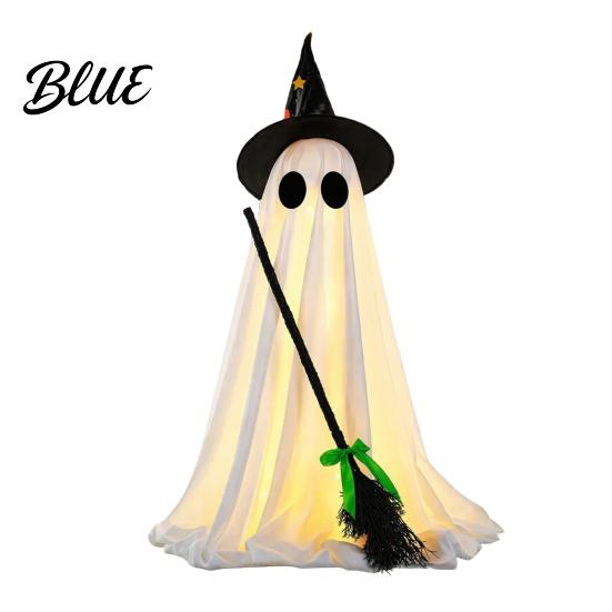 Illuminated Ghost Decoration Halloween Light-Up Decoration Spooky Witch Hat Ornament with LED Large Light Broom Decor for Outdoor Lawn Porch Holiday