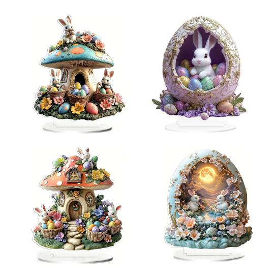 Easter Bunny Table Sign 2D Flat Acrylic Bunny Egg Desktop Ornament Spring Tabletop Centerpiece for Home Corner Fireplace Decor