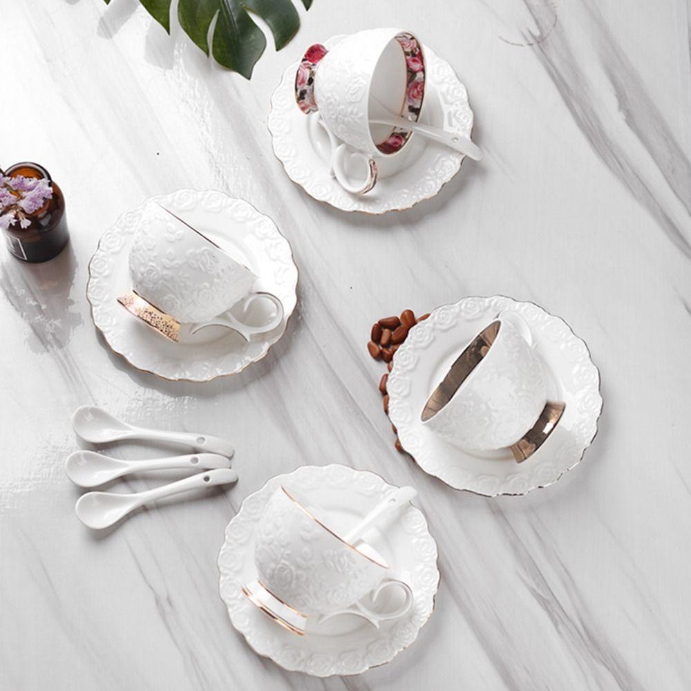 Luxury Ceramic Coffee Cup Spoon Plate Set Exquisite Latte Flower Tea Water Cup Milk Cups  Office