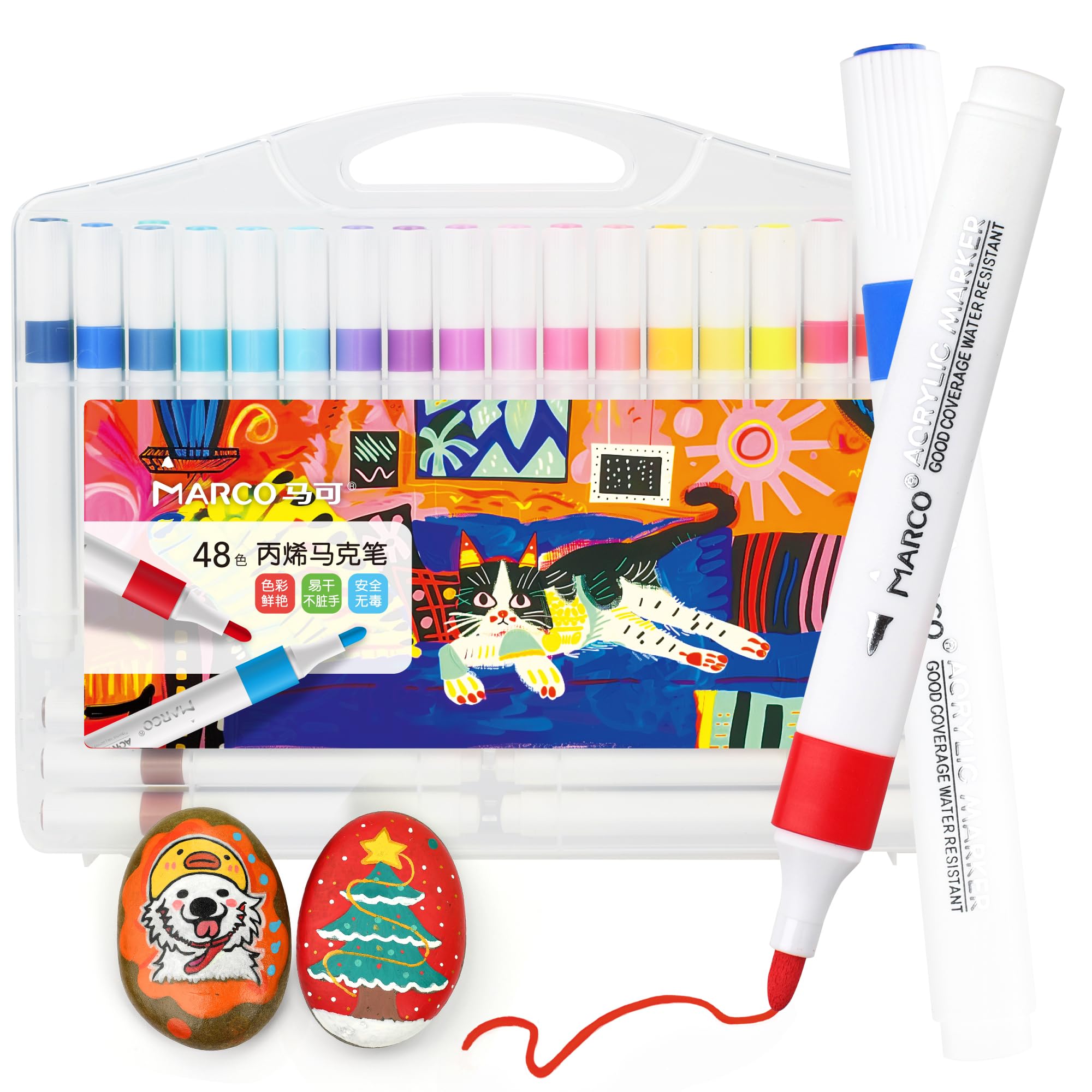 

Marco Acrylic Opaque Triangular Corrects Perfect for Art DIY and for and More 48-Color Markers, Water-Based, Quick-Drying, Waterproof, Lightfast,
