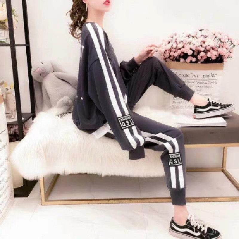 Fashion Casual Sports Suit for Women, Spring and Autumn Loose Long-sleeved Trousers, Thin Sweatshirt Two-piece Set
