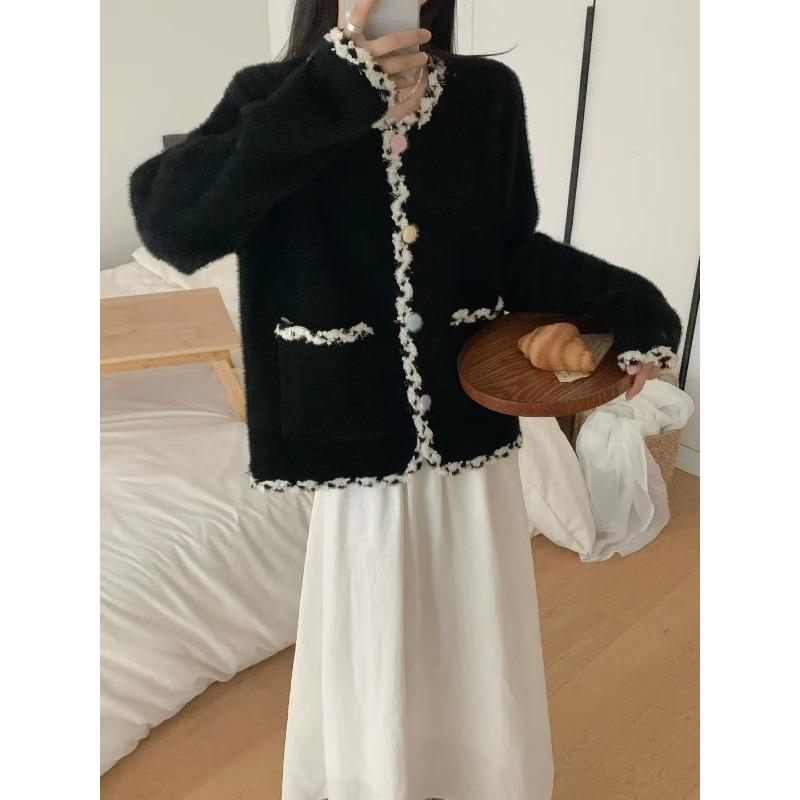 

Вязаный кардиган из искусственного норкового бархата, новый темпераментный свободный свитер-жакет для женщин, осень-зима one size fits all