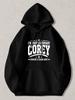 Black Pullover Hoodie with "I'm That Legendary Corey Everyone Is Talking About" Print Casual Long Sleeve Sweatshirt with Kangaroo