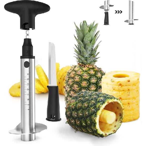 Newness Pineapple Corer with Knife, [Upgraded, Electric & Manual] Stainless Steel Fruit Cutter with Electric Drill Accessory, Pineapple Slicer Core чёрный