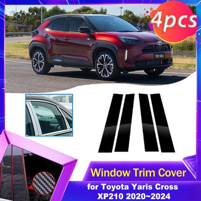 Car Door Window Trim Cover for Toyota Yaris Cross XP210 ~2024 Carbon Fiber Chrome Sticker Pillar Posts Decal Accessorie