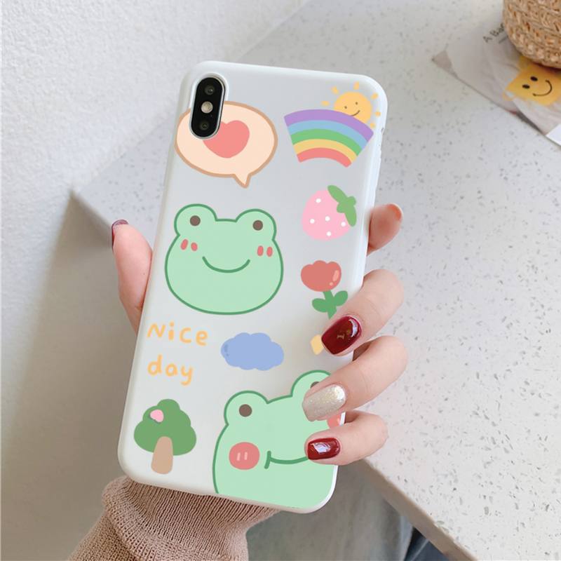 Cute Cartoon Frog Phone Case for iPhone 11 12 13 Mini Pro Xs Max 8 7 6 6S Plus X XR Solid Candy Color Case