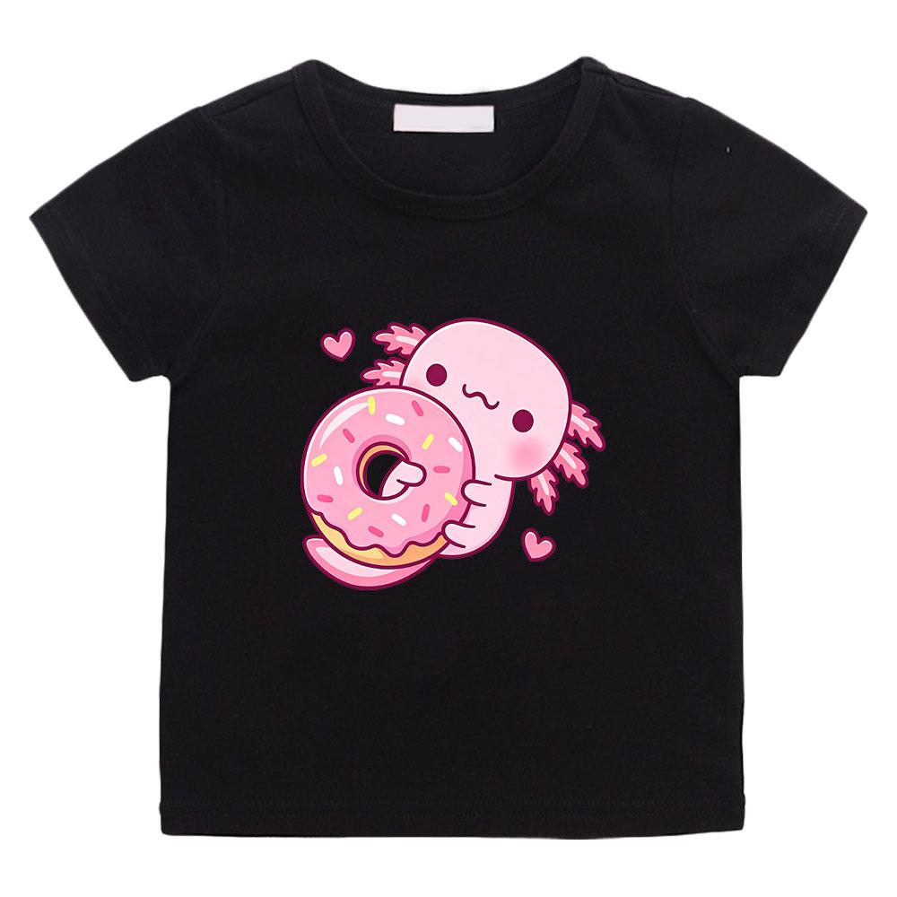 Cute Pink Axolotl Children's T-shirt Cartoon Print 100 %Cotton Tees Streetwear Boys Girls Short Sleeve Casual Kids Top Summer