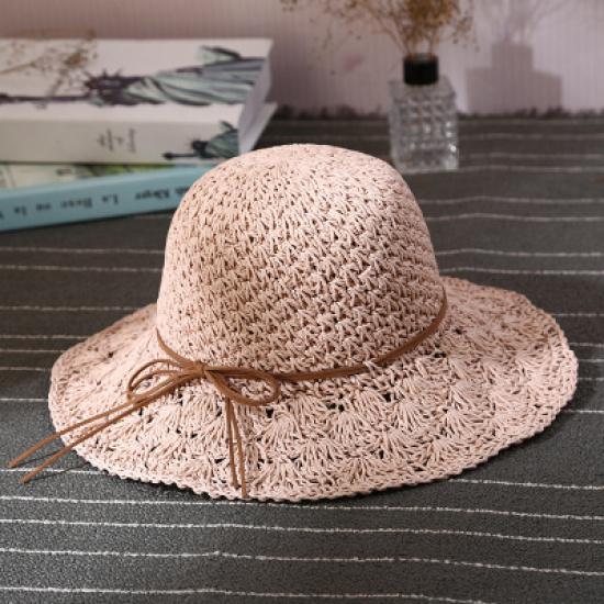 Women's Summer Handmade Crochet Straw Hat with Floral Pattern, Wide Brim Sun Hat, Hollowed-out, Foldable, Sun Protection Beach Fisherman Hat