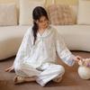 2025 Purple Tulip Print Cotton Double Gauze Loungewear Lapel Long Sleeve Trousers Comfortable Pajama Set Loose Elegant 2 Piece