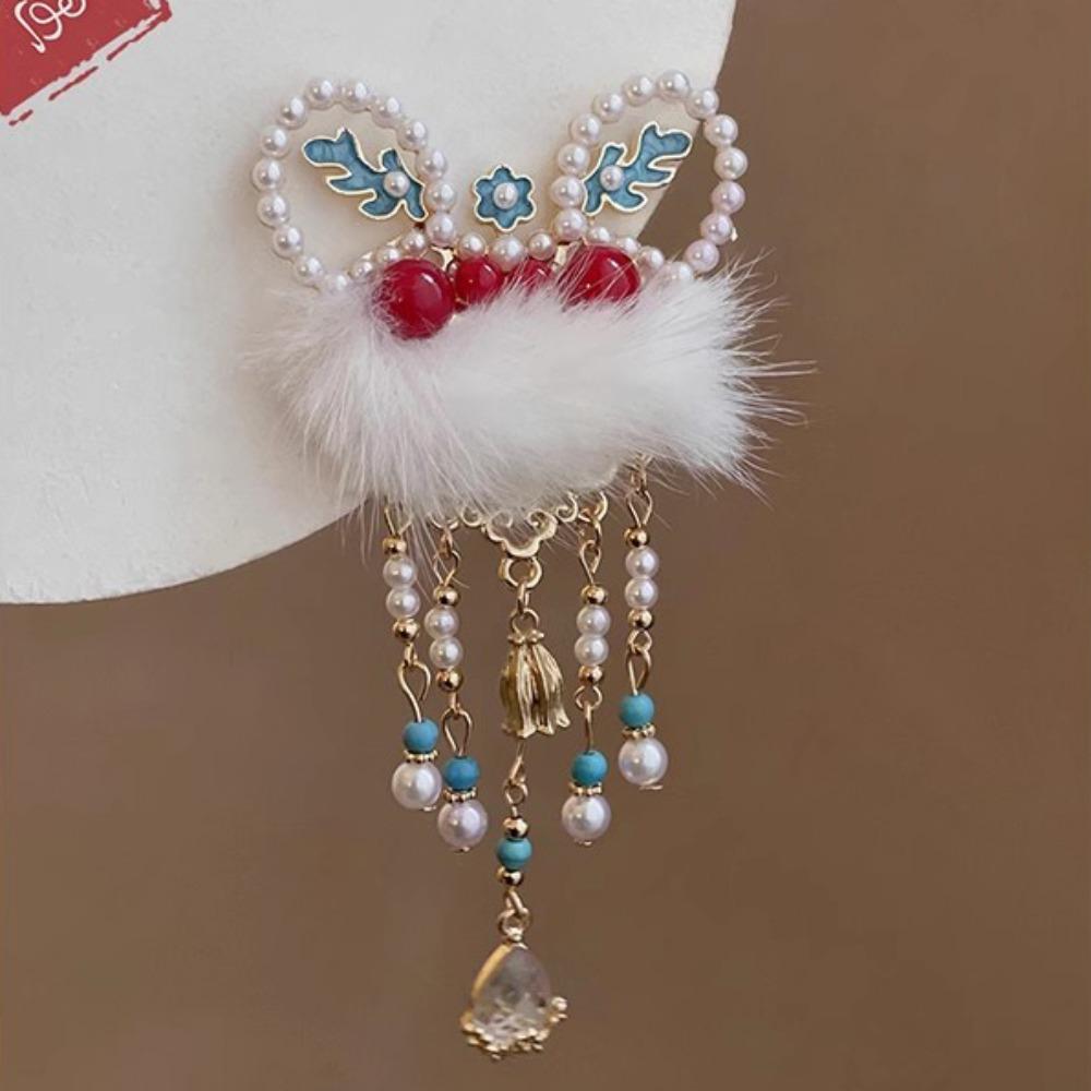 Plush Lion Dance Hairpin Cloth Hanfu Hair Clip Sweet Red Velvet Bow Hairpin  Girls