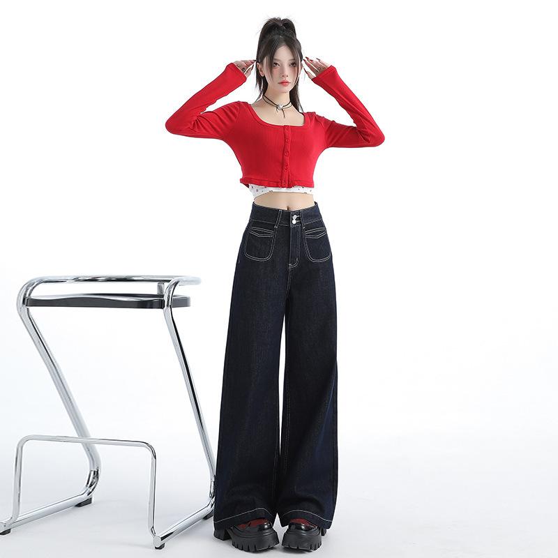 Retro High-waist Wide-leg Jeans for Women In Autumn Casual and Versatile Loose Straight Wide-leg Trousers for Women In Autumn