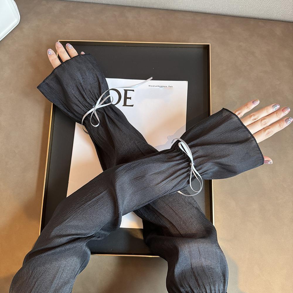 2pcs/set Fingerless Bow Gauze Sleeves Thin Yarn Arm Sunscreen Covers Driving