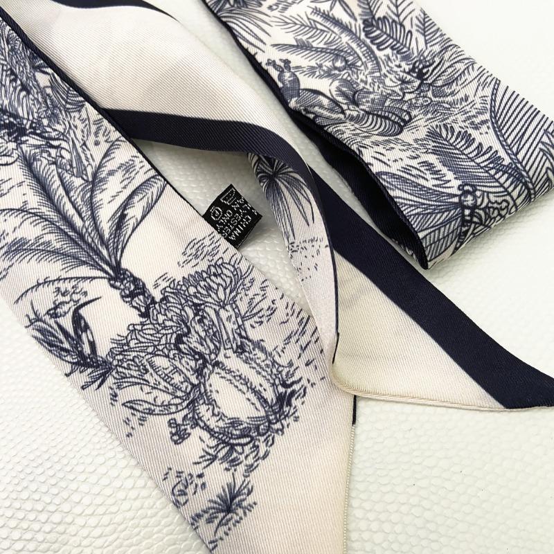 115X5cm Plant Jungle Printed Scarf for Women's Spring Summer New Model Emulated Silk Streamer Fashionable Retro Hairband Streame