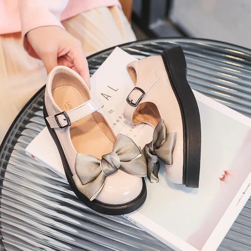 Girls Mary Jane Shoes with Butterfly-knot Children Leather Shoes for Party Wedding Fashion Kids Sweet Princess Performance Shoes