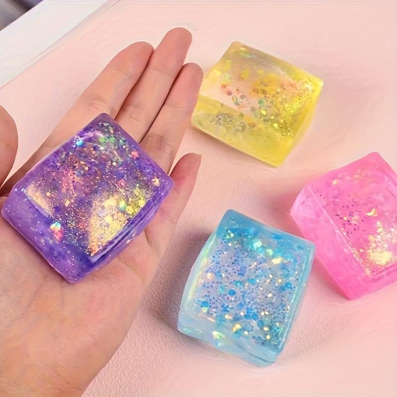 4 Kleuren Glitter IJsblokjes Anti-Stress Fidget Speelgoed Leuk Knijpballetje Angstverlichting Langzame Terugslag Sensorisch Squishy Speelgoed Voor Kinderen