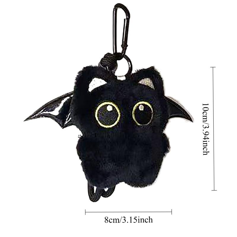 Ghost Wing Black Cat Plush Keychain Kawaii Plushie Animal Pendant Big-eyed Punk Bag Accessories Backpack Charm Couple Gifts