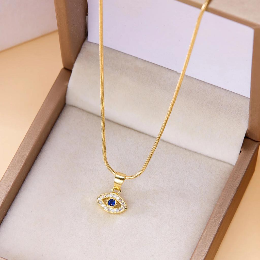 Blue Zircon Lucky Evil Eye Pendant Necklace for Women Fatima Hand Turkish Eye Clavicle Chains Female Choker Wedding Jewelry Gift