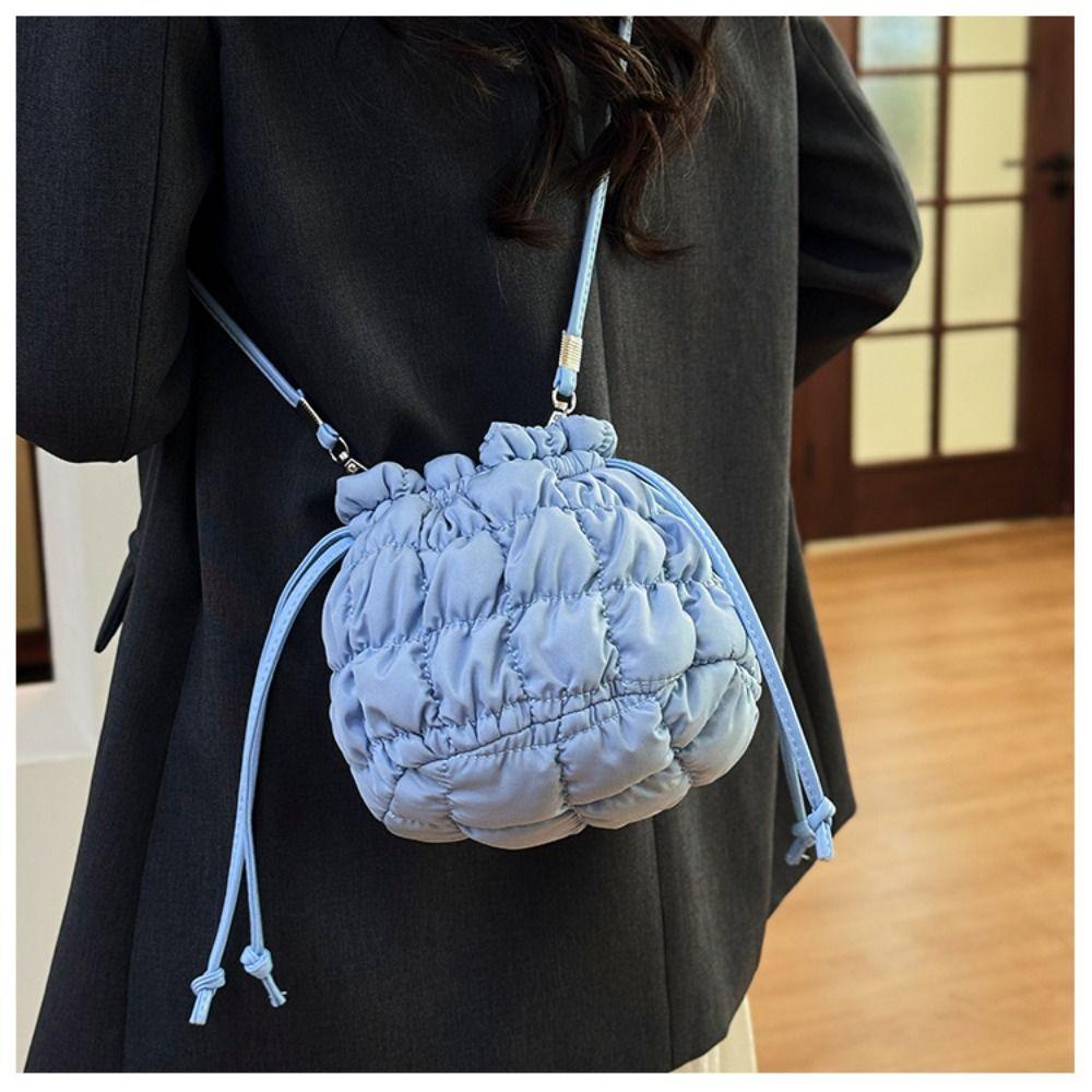 

Handbag Drawstring Bucket Bag Grid Cloud Bag Fashionable Nylon Shoulder Bag Travel хакі