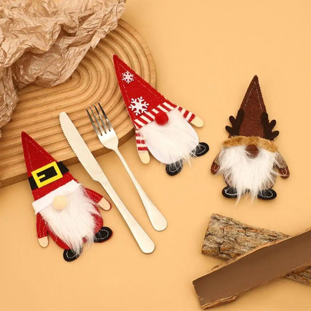 Cute Christmas Cutlery Cover Cartoon Tableware Organizer Xmas Tableware Storage Bag Holiday Dinner