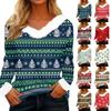 Women's Casual Long Sleeve Christmas Print Top with Plush Collar Holiday Tunic