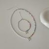 Dopamine Color Beaded Pearl Bow Necklace Bracelet Female Cute Exquisite Fashion Versatile Neck Chain Collarbone Chain