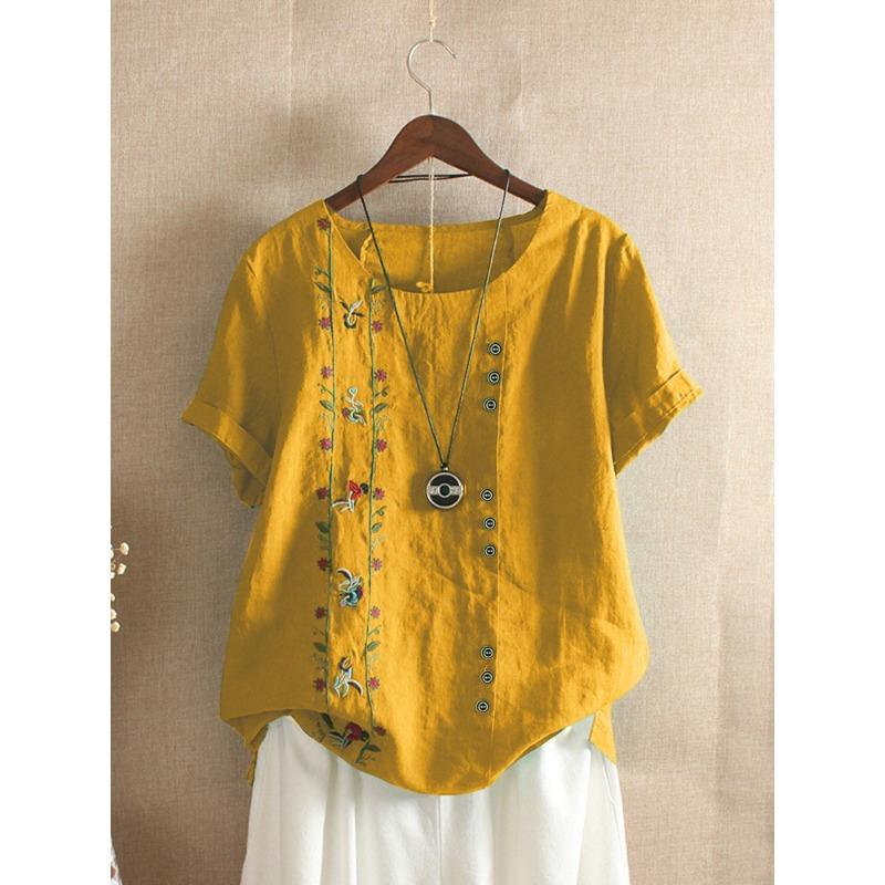 Women's All Match Breathable Shirt With Nature Inspired Embroidery