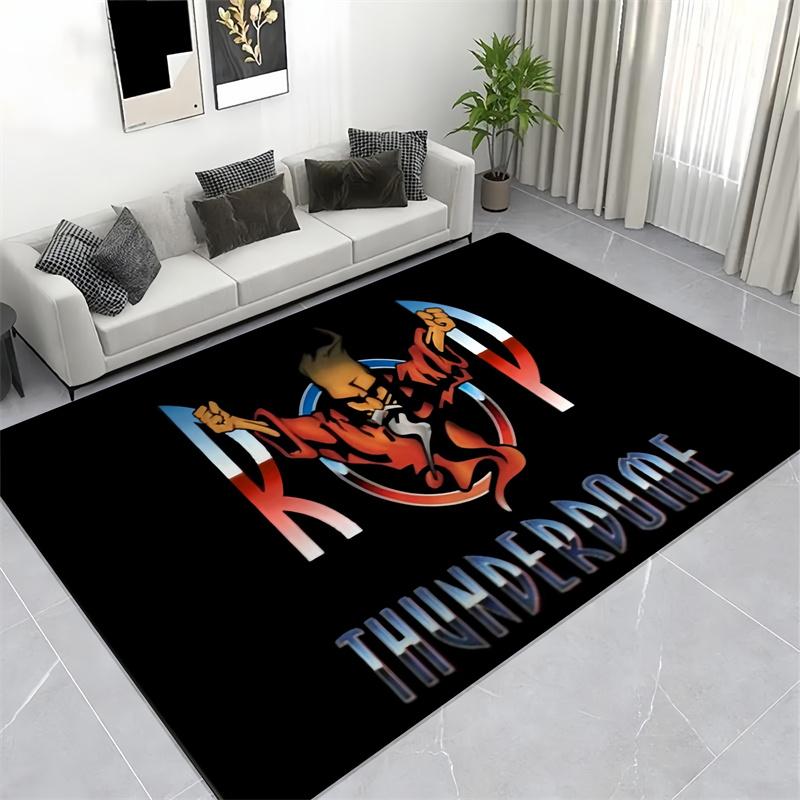 Stylish Cartoon Fighter Inspired Carpet, Red & Black Action Floor Rug
