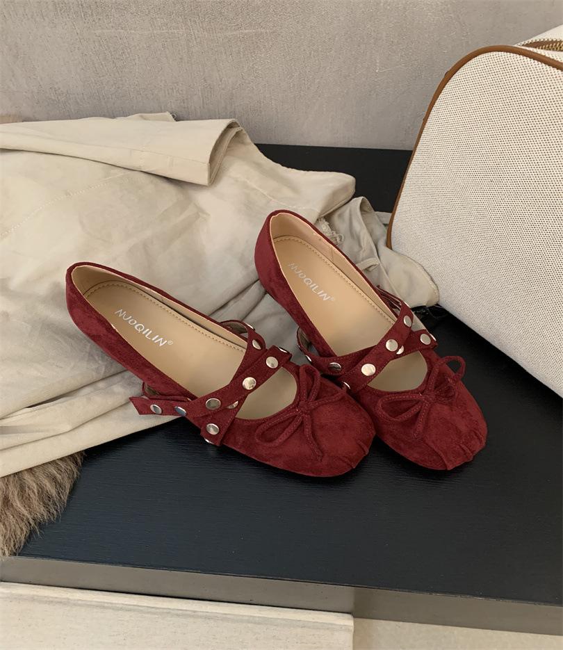 Niche design retro square head Mary Jane shoes ballet shoes flats autumn with skirt single shoes women's shoes