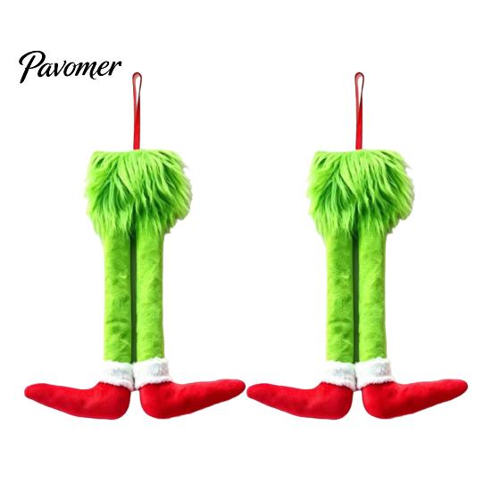 Einzigartige hängende Weihnachtsdekorationen 2 Stück Grüne Elfen-Autobein-Dekoration, Plüsch mit langen Haaren Büro-Feiertagsparty-Dekoration für Zuhause Kamin