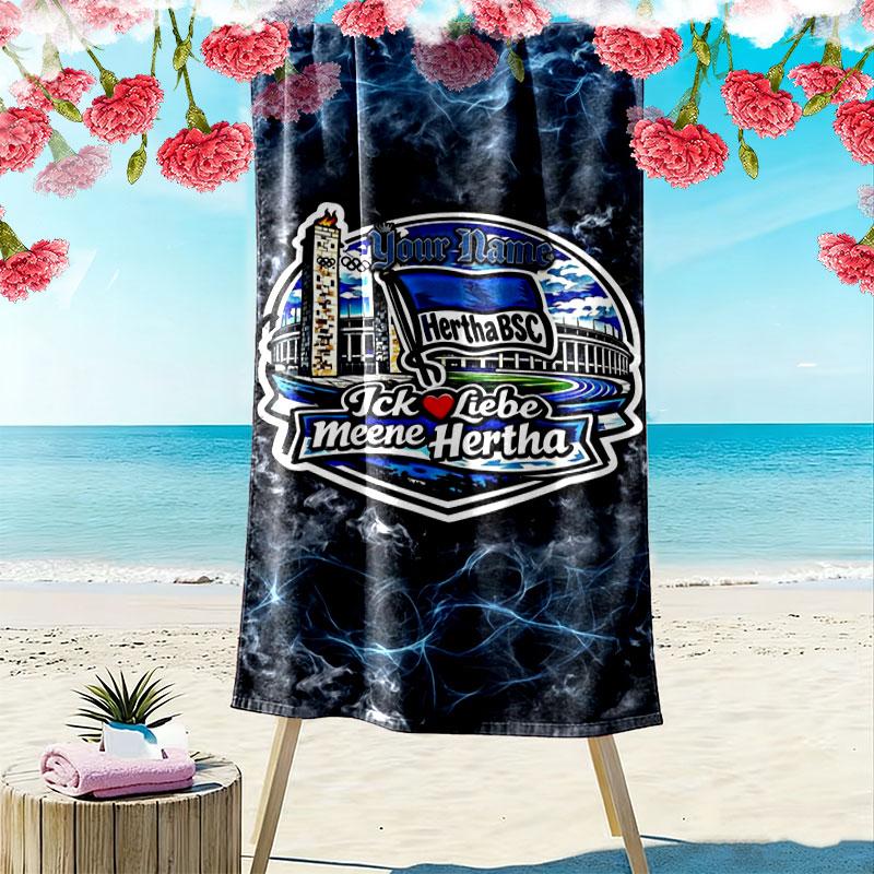 Hertha BSC Custom Name Print Beach Towel, Large Soft Quick Dry Towel for Beach Camping Swimming