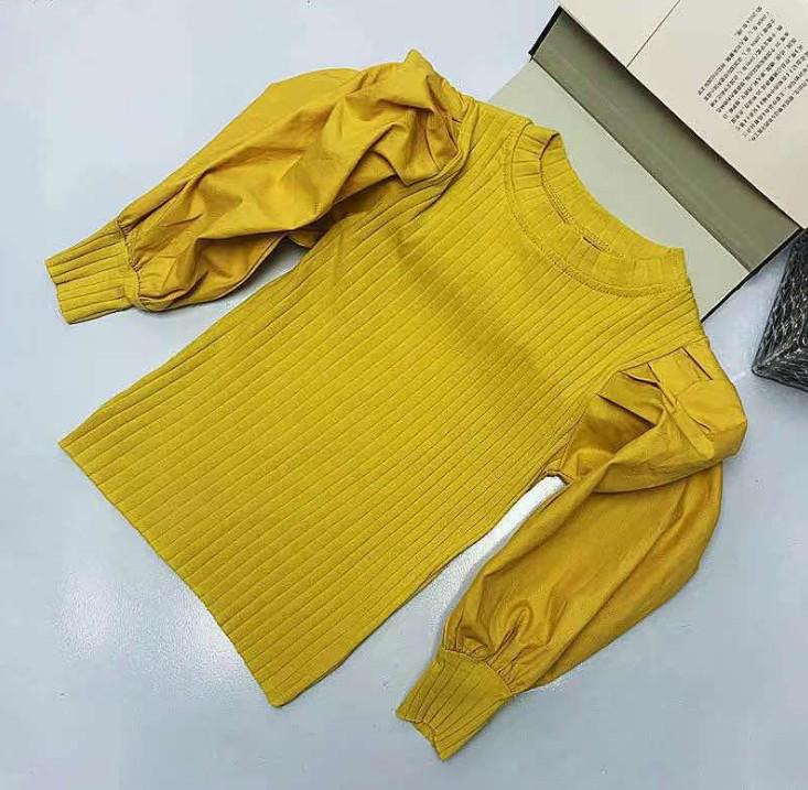 

Girls Trendy Bubble Sleeve Knit T-shirt - Spring/Autumn 2023 Korean Style for Kids 130cm жовтий