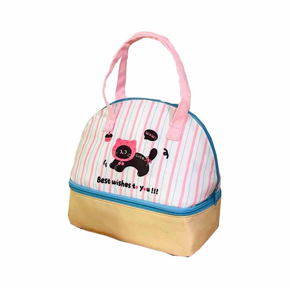 

Lightweight Korean Style Handbag Cartoon Small Tote Bag Simple Cartoon Cat Lunch Bag Girls розовый