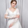Women Long Lace Gloves Fingerless Bridal Gloves with Finger Loop Straps Faux Pearl Elegant Wedding Gloves Accessory for Tea Party Prom Opera Evening