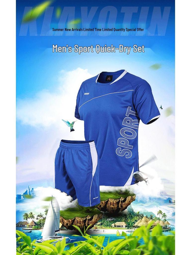 Korean Style Plus Size Summer V-neck Slim Fit Men's Casual Sportswear Set